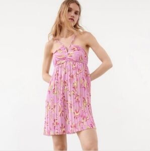 ZARA‎ Pink Micro Pleated Double Shoulder Straps Light Mini Dress Small NEW